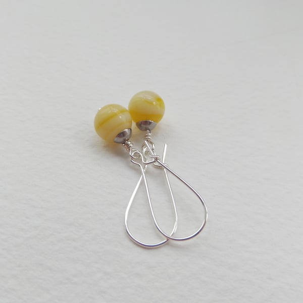 Yellow Silver Earrings, Dangle Kidney Earrings