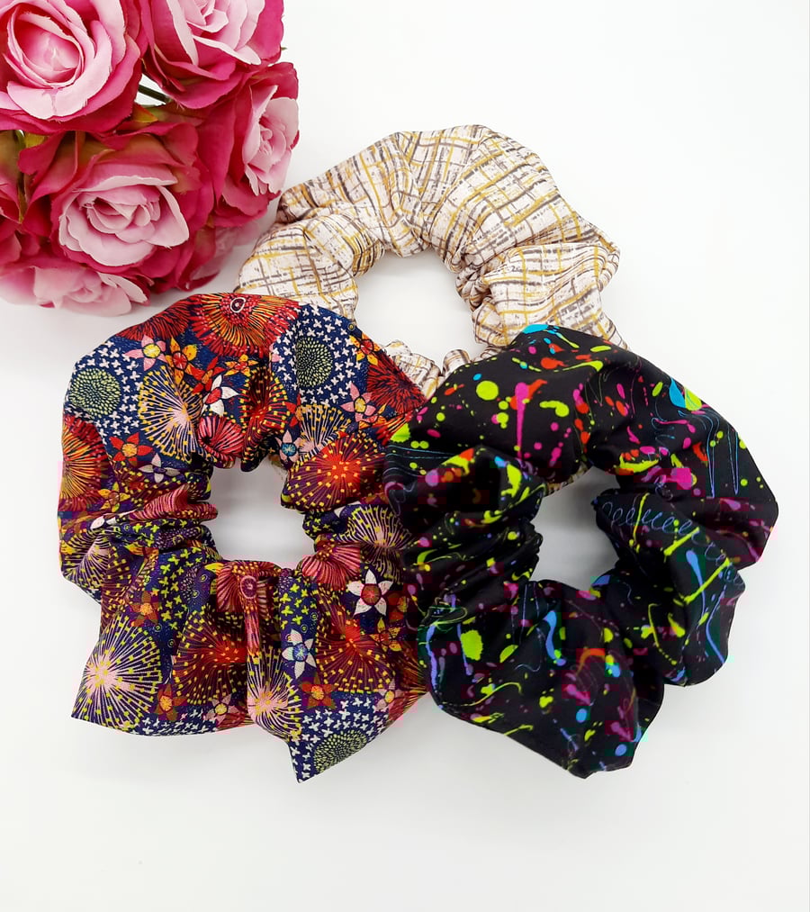 Set of 3 large scrunchie hair bands. 