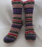 Hand-cranked Knitted Ribbed Wool Socks Size 4 to 5 - Image 1