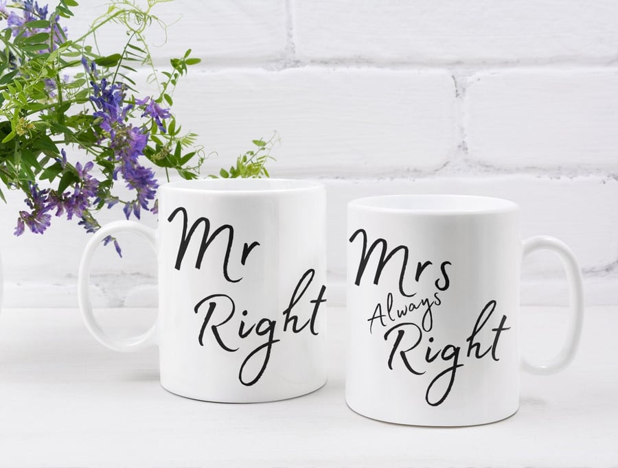 Mr Right & Mrs Always Right - Set Of Two Mugs - Couple Gift Hilarious Novelty 