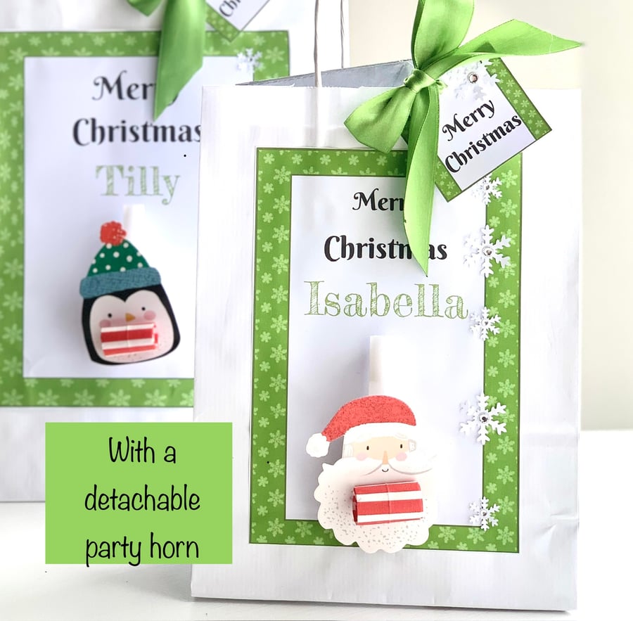 Personalised Christmas Gift Bag Party Horn Small Sized