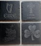 Set of 4 Ireland Irish Eire Slate Coasters, Rustic, Celtic - Shamrock - Harp - Image 1