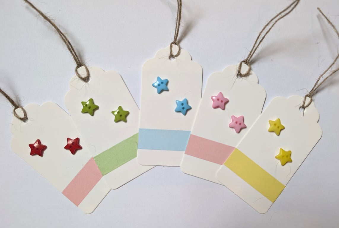Homemade gift tags made with buttons in packs of 5 - 2 stars