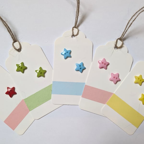 Homemade gift tags made with buttons in packs of 5 - 2 stars