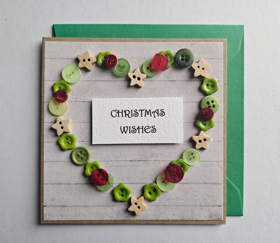 Button Heart Christmas Wishes Card 5' x 5' 