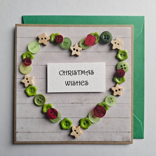 Button Heart Christmas Wishes Card 5' x 5' 