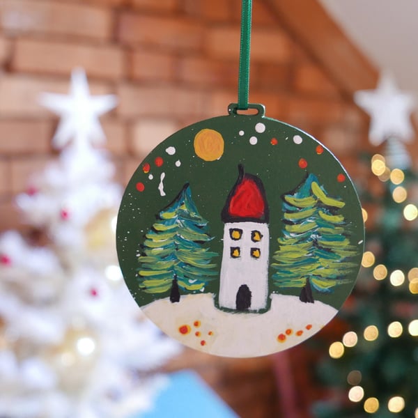Green Hand-painted Ornament for your Traditional Christmas Tree