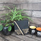 Upcycled Coffee Sack-Mini Shoulder Bag-Black with Bronze coloured decoration