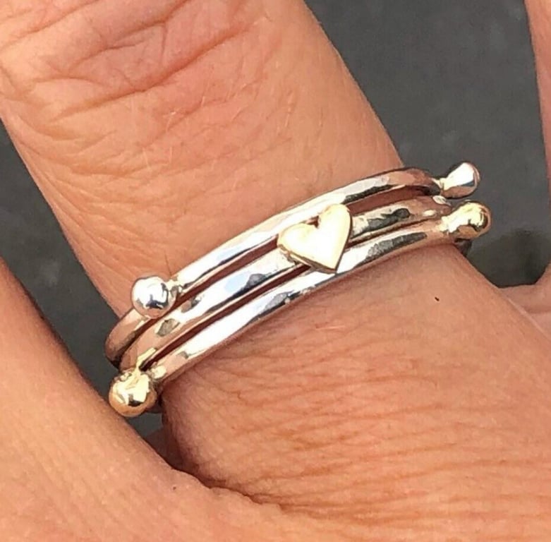 Gold Heart Stack Ring, silver stack ring, gold dot stack ring, valentines gift, 
