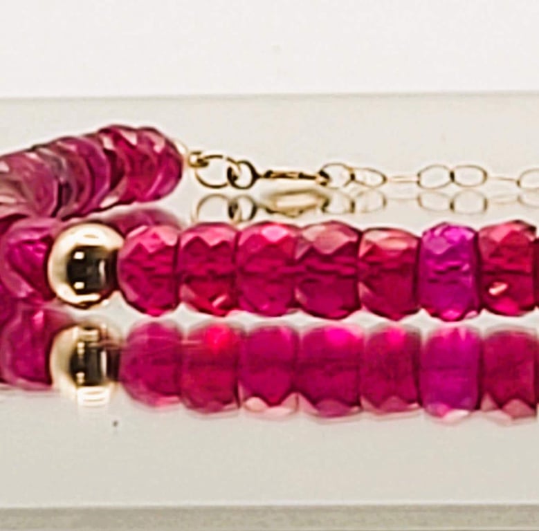 Hot Pink Sapphire Bracelet: 9KT Solid Gold Boho Chic Jewelry
