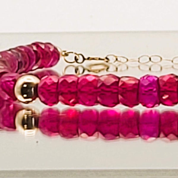 Hot Pink Sapphire Bracelet: 9KT Solid Gold Boho Chic Jewelry