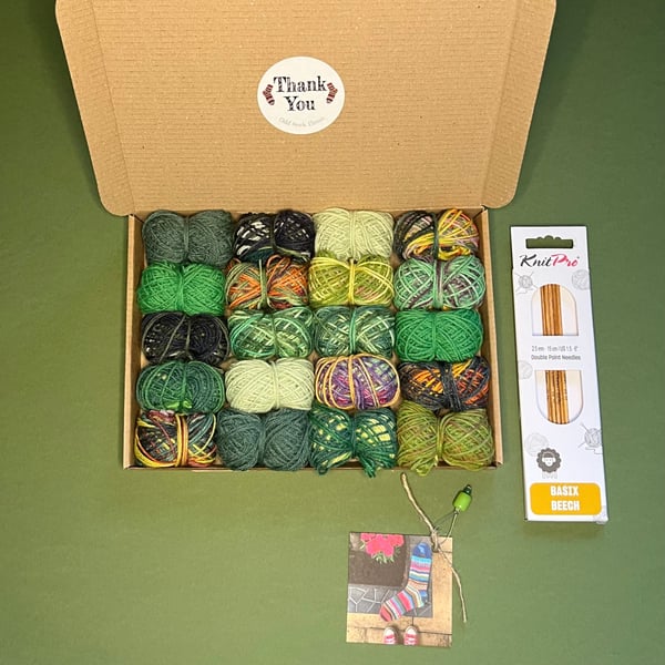 GREEN Scrappy socks knitting kit WITH NEEDLES