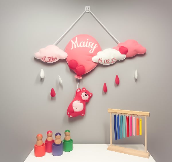 Pastel Pink Balloon - Personalised felt nursery wall and door sign