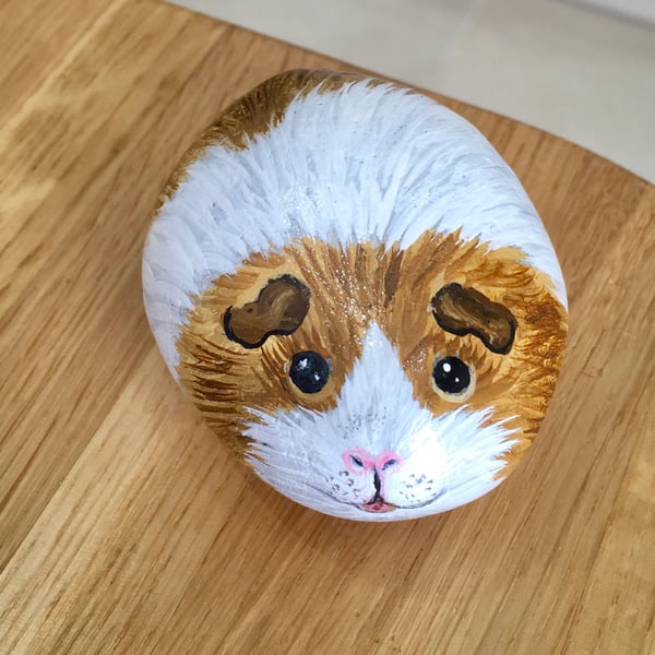 Guinea pig hand painted pebble pet rock art portrait