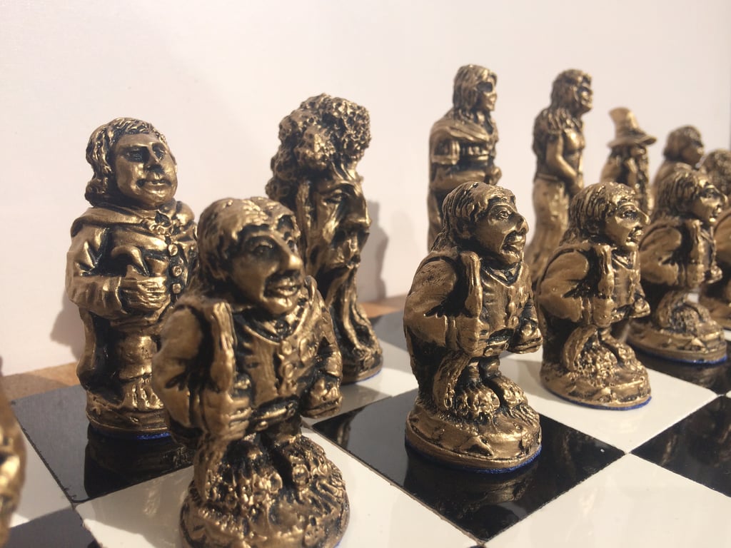 Retro LOTR Chess Set in Silver & Gold (Board not included)