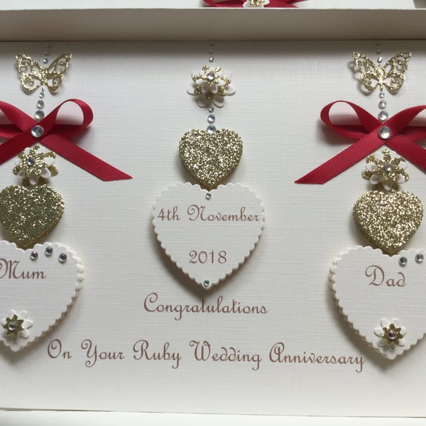 Personalised Handmade Ruby Wedding Anniversary Card 40th Mum Dad Gift Boxed