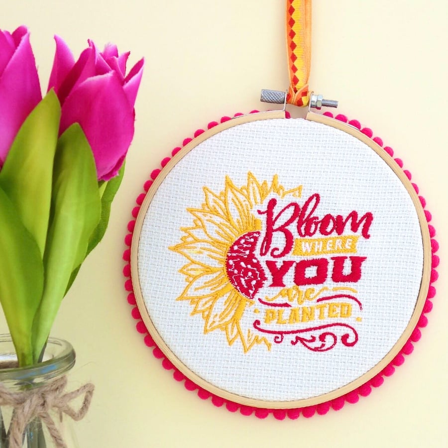 Embroidered Hoop Decoration: Bloom & Sunflower design 5” (13cm)