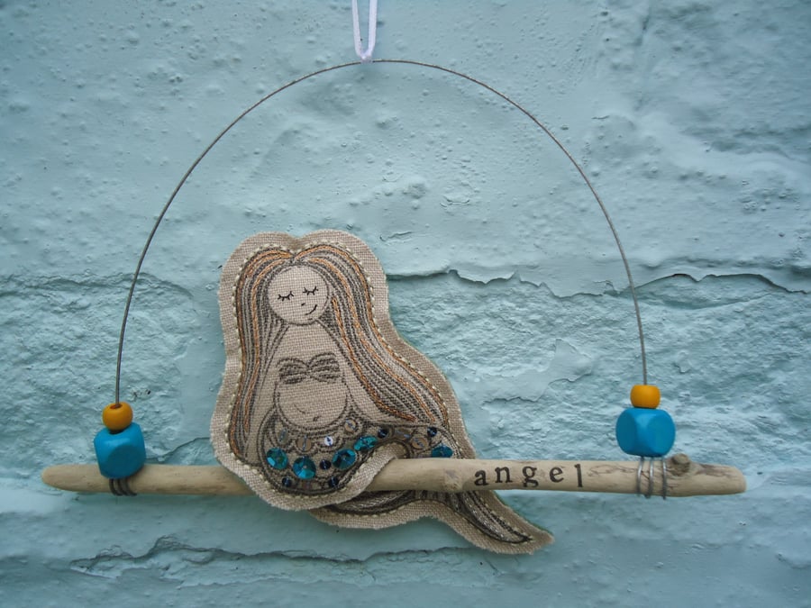 Linen Mermaid Driftwood Hanging, Angel