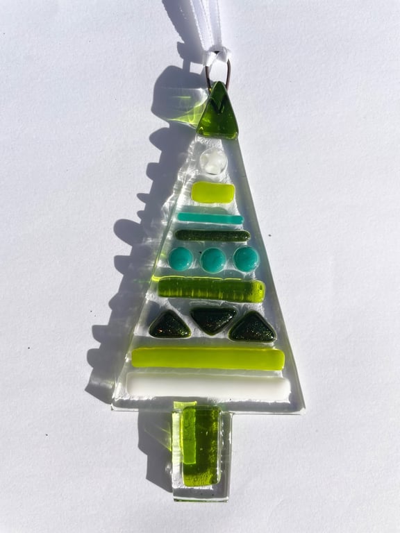 Fused glass Christmas tree decoration Secret Santa Gift Window Hanging