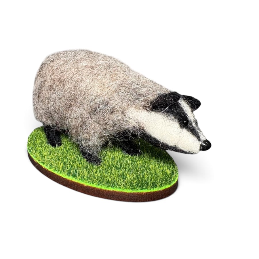 Needle felted mini badger model, sculpture