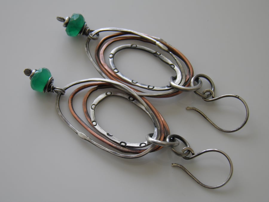Emerald Green Onyx Earrings Sterling Silver Gemstone Earrings 