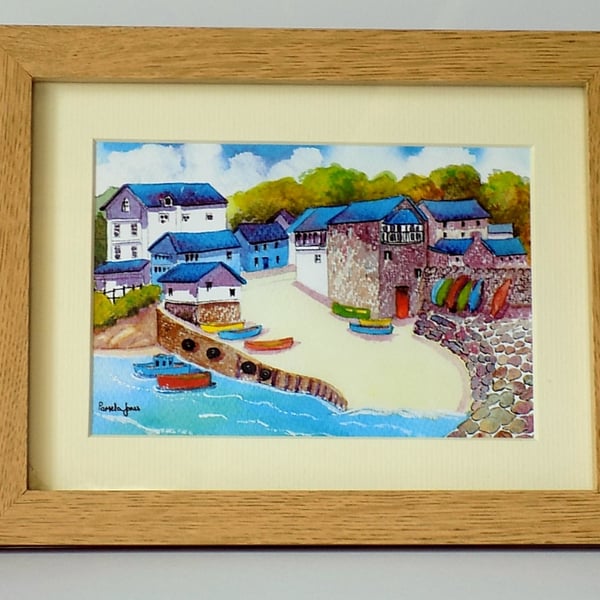 New Quay Harbour,Cardigan Bay, West Wales, a Watercolour Print in 8 x 6 '' Frame