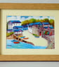 New Quay Harbour,Cardigan Bay, West Wales, a Watercolour Print in 8 x 6 '' Frame - Image 1