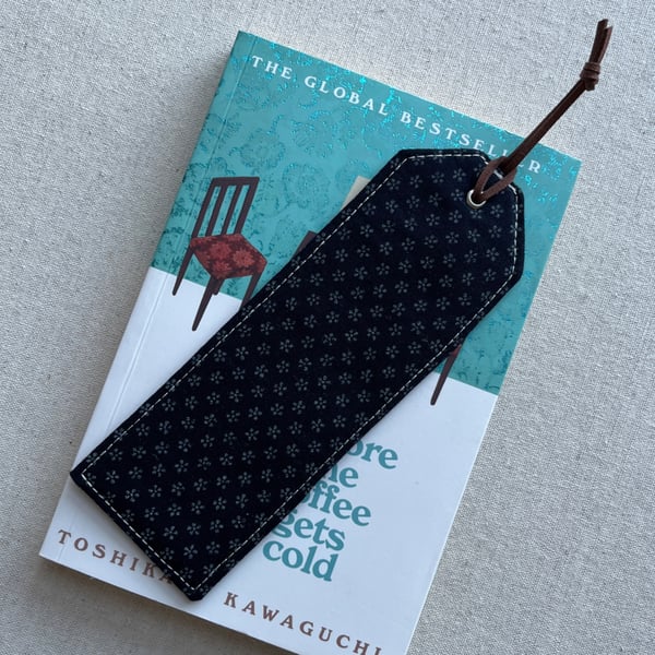 Bookmarks Japanese Fabric Indigo Blue Ditsy Flowers