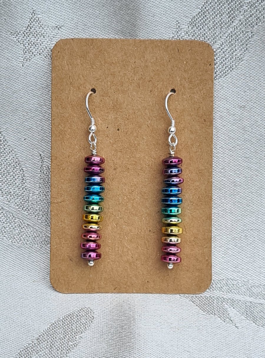 Gorgeous Stick Bead Earrings - Rainbow Haematite 