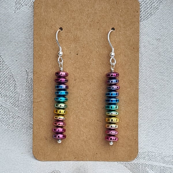 Gorgeous Stick Bead Earrings - Rainbow Haematite 