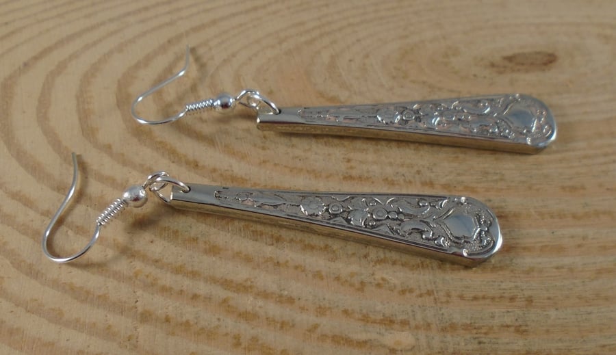 Upcycled Silver Plated Flower Sugar Tong Handle Earrings SPE062015