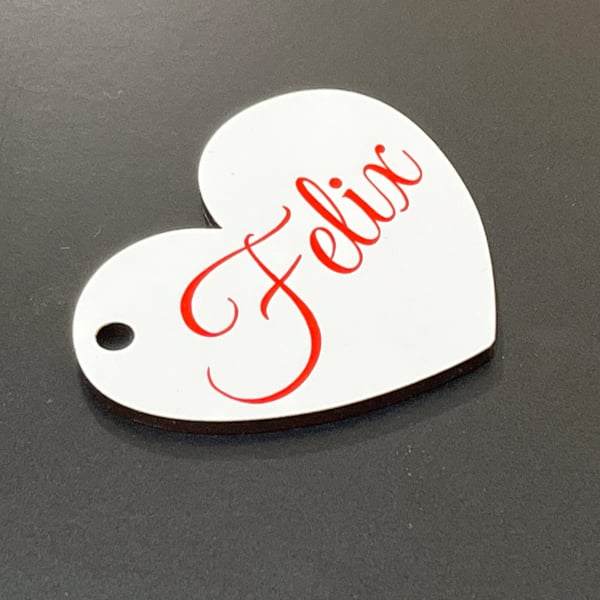 Heart or Rectangle Valentines Day Personalised Name Tags Wooden Vinyl
