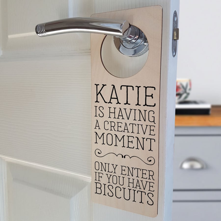 Creative Moment Personalised Wooden Door Hanger - any name or title