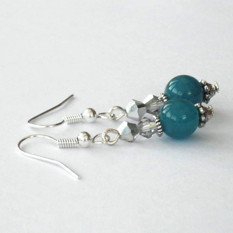 Blue apatite & silver crystal handmade earrings