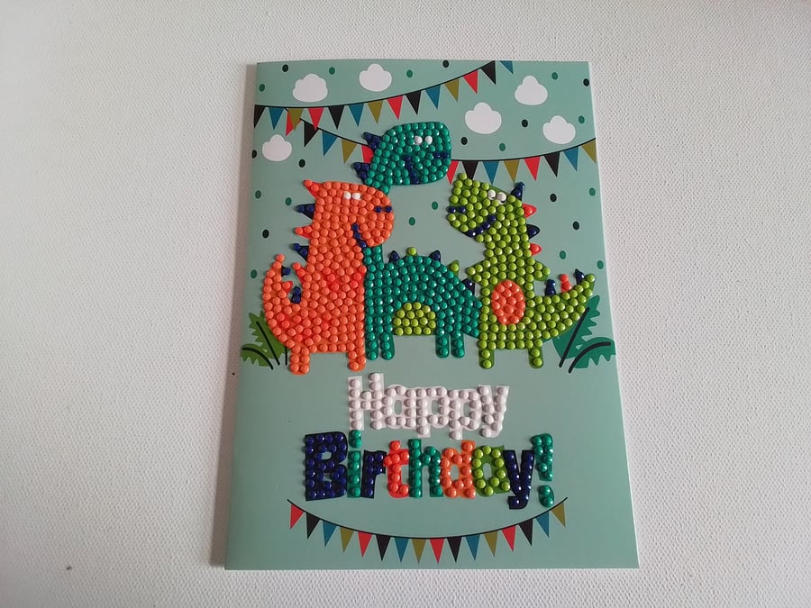 Birthday card. Dinosuar Birthday card. Dinosaur. Diamond art card. Ref 046