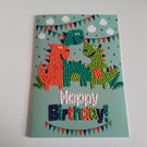 Birthday card. Dinosuar Birthday card. Diamond art card. CC893