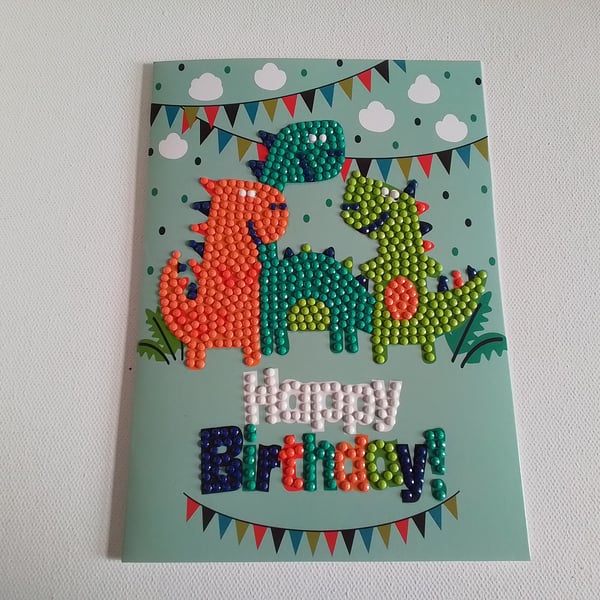 Dinosaur Birthday card. Birthday card. Diamond art card. CC893
