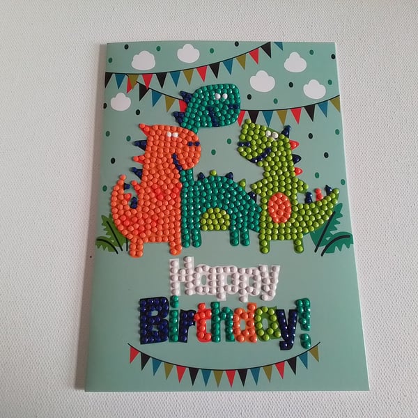 Birthday card. Dinosuar Birthday card. Dinosaur. Diamond art card. Ref 046