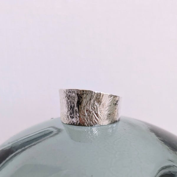 Textured Wide Band Sterling Silver Ring - Arc Shape