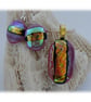 Dichroic Glass Pendant Earring Set 059 Red Copper Stripe with gold plated chain - Image 3
