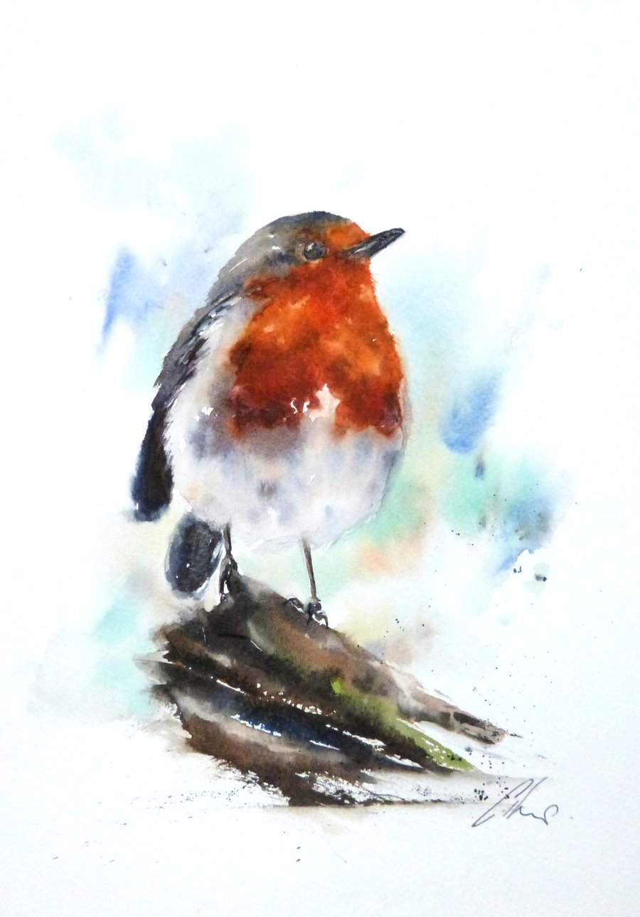 A Winter Robin, Original Watercolour Painting.
