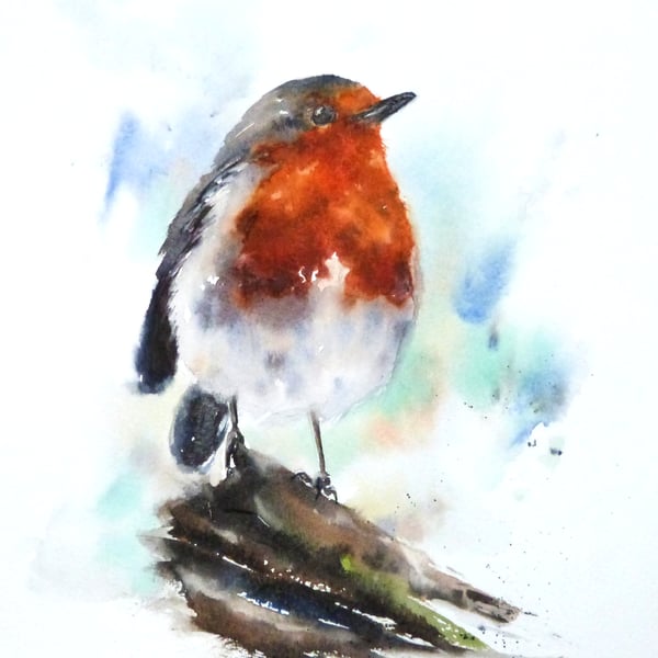 A Winter Robin, Original Watercolour Painting.