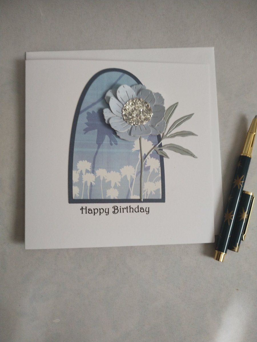 Beautiful Blue Woodland Floral Handmade Birthday Card 