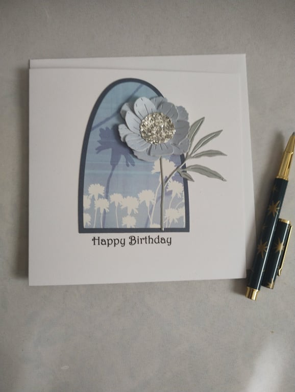 Beautiful Blue Woodland Floral Handmade Birthday Card 