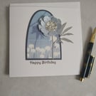 Beautiful Blue Woodland Floral Handmade Birthday Card 