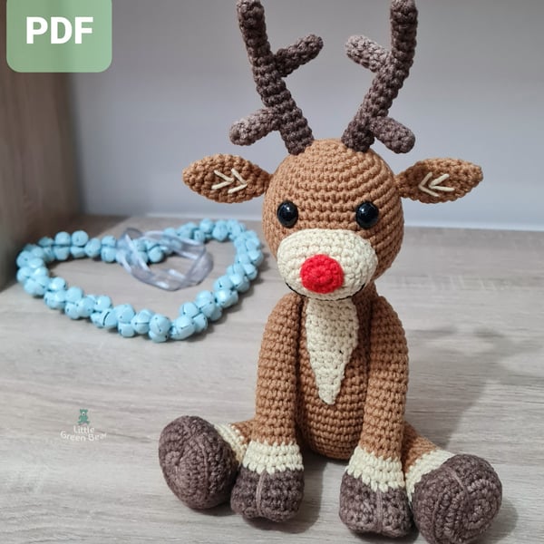 Rudolph the Reindeer Crochet Pattern, Reindeer Amigurumi, Christmas Crafts