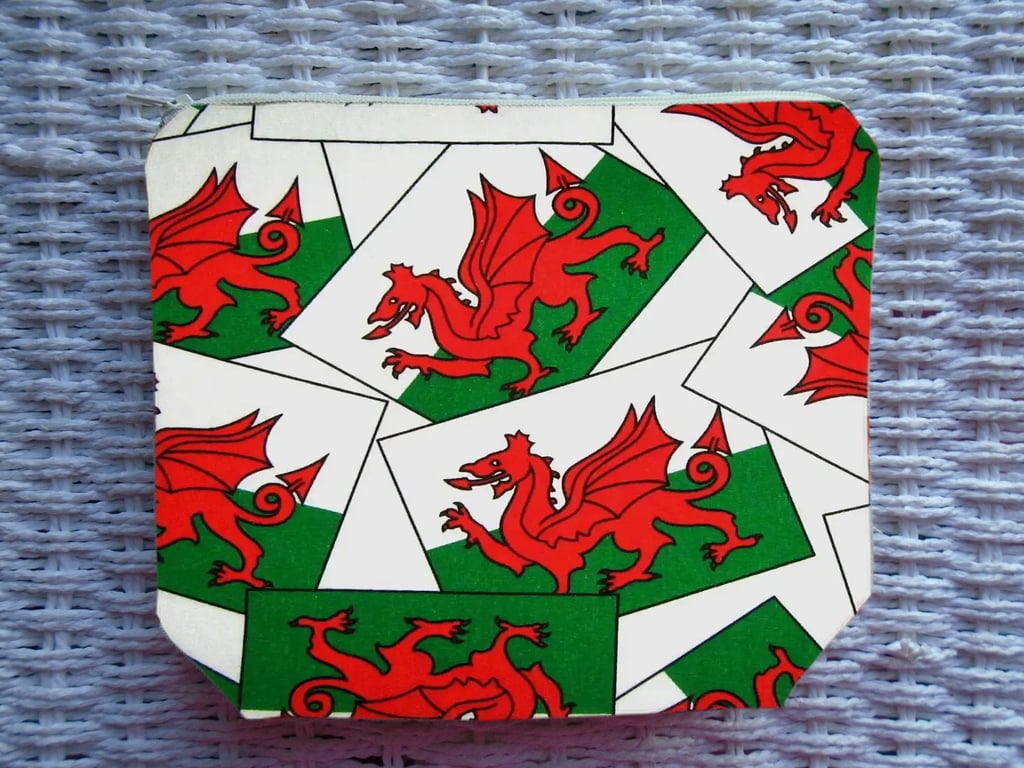Welsh Flag Dragons Pencil Case or  Make Up Bag 