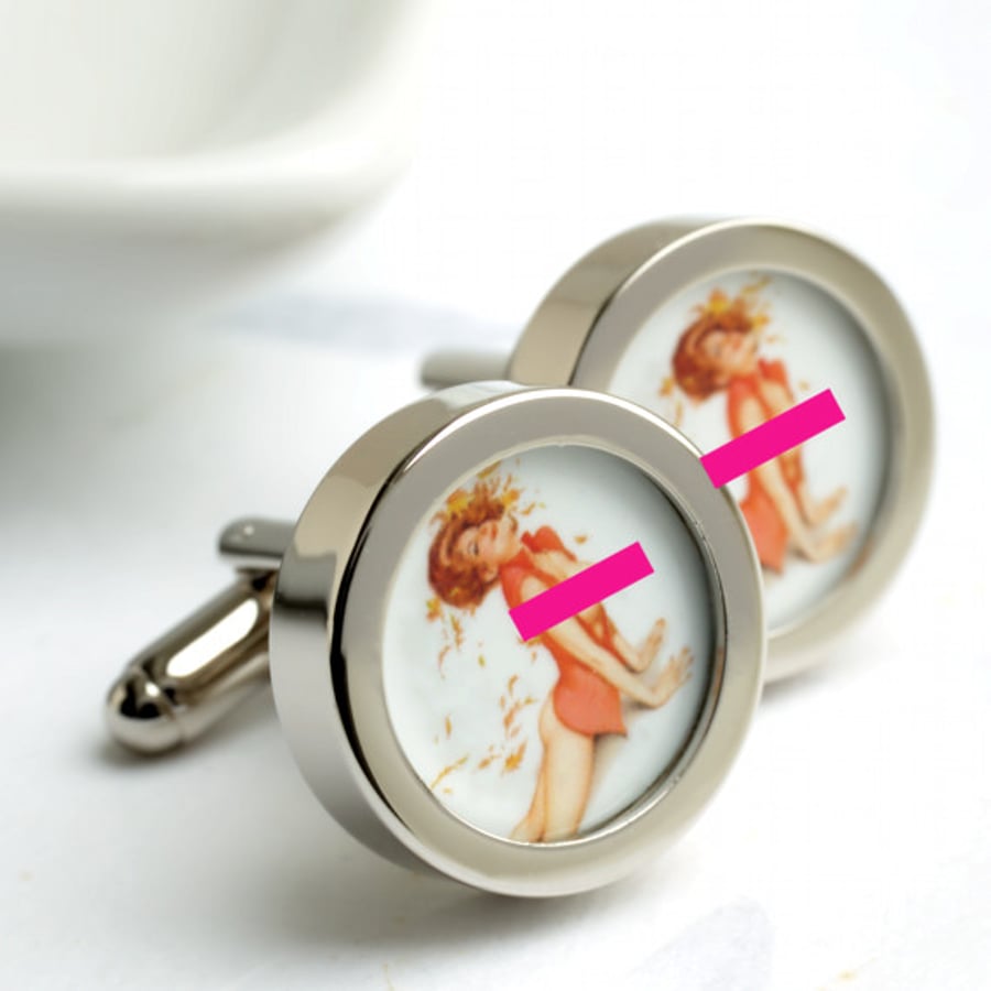  Erotic Vintage Nude Cufflinks Enjoying Autumn Leaves