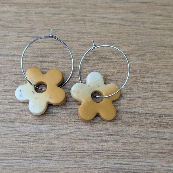 Autum Flower Hoops. Handmade Polymer Clay Hoop Earrings, gorgeous autumn colours