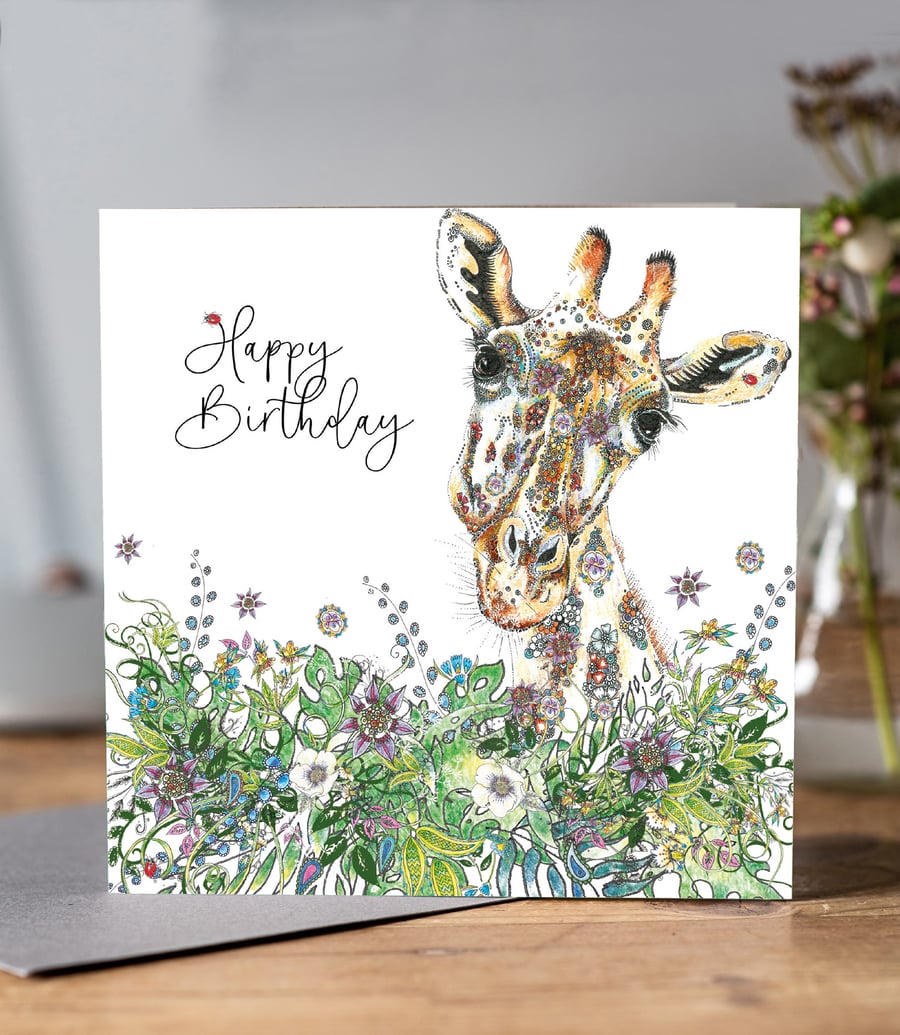 Giraffe Happy Birthday Card - Folksy